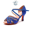 strass bleu - Chaussure Danse Latine Souple Brillante Talon Haut 2 - Couleurs Lagon