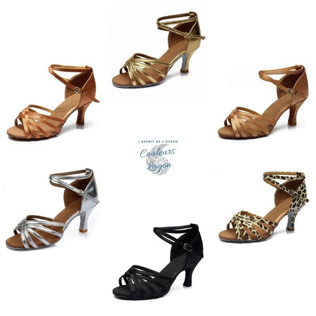 6 couleurs - Chaussures Danse Latine Pro Satin 5cm - Couleurs Lagon