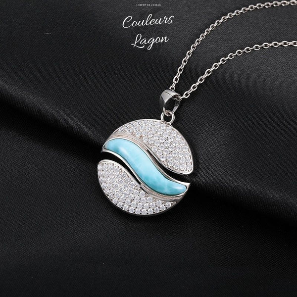 Collier En Larimar Bleu Caraïbes Et Argent 925 - Fait Main - Longueur 18 Pouces - Neuf Sans Emballage