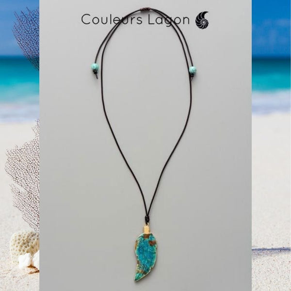 Collier En Pierres Semi-Précieuses Turquoise - Fermoir Magnétique - Longueur 42 Cm - Occasion Très Bon État