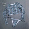 Ensemble Bikini Rashguard Manche Longue LITTLE BLUE FLOWERS - Couleurs Lagon