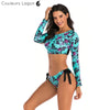 Ensemble Bikini UV Rashguard Manche Longue FLOWERS - Couleurs Lagon - avant gauche