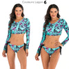 Ensemble Bikini UV Rashguard Manche Longue FLOWERS - Couleurs Lagon - avant