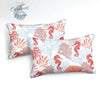 Housse de couette 3 pièces BLANC ROUGE Hippocampes Gorgones - Couleurs Lagon