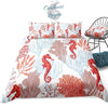 Housse de couette 3 pièces BLANC ROUGE Hippocampes Gorgones - Couleurs Lagon