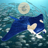 Jouet Peluche Réaliste Raie Manta Bleu 21x42cm - Couleurs Lagon - fond mer