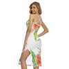 Jupe fendue à bretelles croisées blanc florale HIBISCUS - Couleurs Lagon