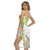 Jupe fendue à bretelles croisées blanc florale HIBISCUS 3 - Couleurs Lagon