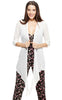 Kimono Femmes Drapé Ouvert Devant Manches Trois-quarts Lâche Casual Hauts Blanc - Couleurs Lagon