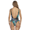Monokini COULEURS LAGON dos nu et ourlet à volants NOIR et VERT FLORAL - Couleurs Lagon
