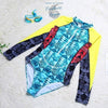 Monokini Push-Up Rasguard Manche Longue LOSANGE - Couleurs Lagon - avant à plat