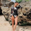 Monokini Rashguard Manche Longue Floral BLACK - Couleurs Lagon