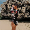 Monokini Rashguard Manche Longue Floral BLACK - Couleurs Lagon