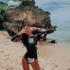 Monokini Rashguard Manche Longue Floral BLACK - Couleurs Lagon