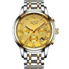 Montre Femme Luxe Chronographe LIGE AVIATOR - Couleurs Lagon - acier et or