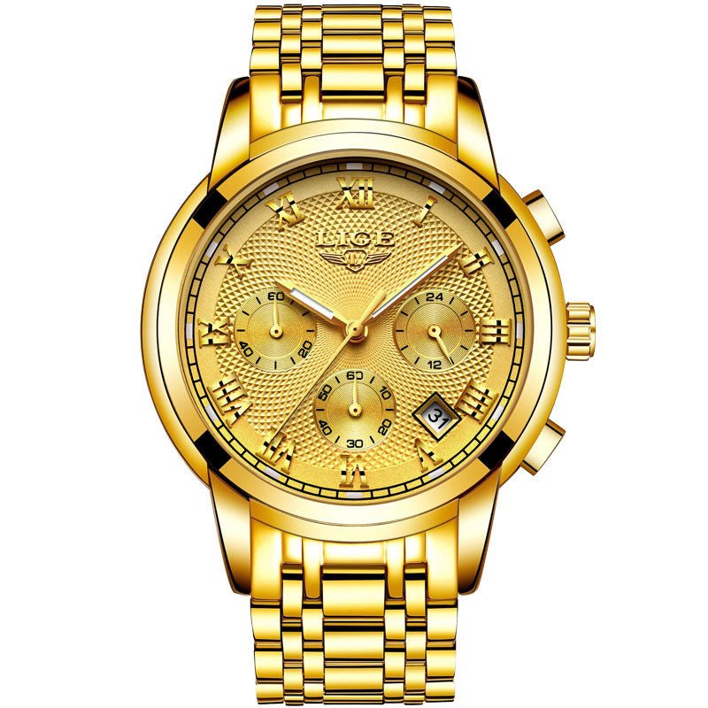 Montre Femme Luxe Chronographe LIGE AVIATOR - Couleurs Lagon - dorée et or