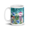 Mug Céramique Blanc Brillant ALGUES et MEDUSES BLEU LAGON - Couleurs Lagon