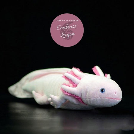 Peluche Réaliste Salamandre Axolotl 50cm - Couleurs Lagon - avant droit rose