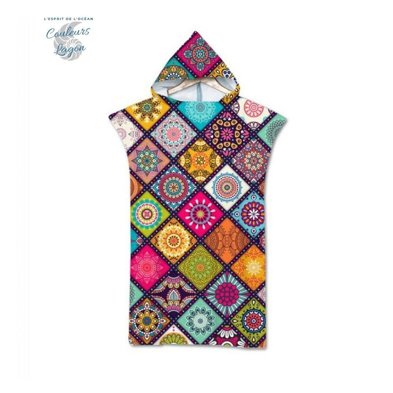 Poncho Peignoir microfibres grande taille TROPICAL - Couleurs Lagon - mandala