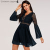 Robe en mousseline Criss Cross Crochet Dentelle à manches longues - Couleurs Lagon