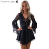 Robe en mousseline Criss Cross Crochet Dentelle à manches longues - Couleurs Lagon