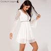 Robe en mousseline Criss Cross Crochet Dentelle à manches longues - Couleurs Lagon