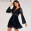Robe en mousseline Criss Cross Crochet Dentelle à manches longues - Couleurs Lagon