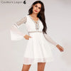 Robe en mousseline Criss Cross Crochet Dentelle à manches longues - Couleurs Lagon