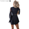 Robe en mousseline Criss Cross Crochet Dentelle à manches longues - Couleurs Lagon