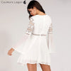 Robe en mousseline Criss Cross Crochet Dentelle à manches longues - Couleurs Lagon