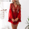 Robe en mousseline Criss Cross Crochet Dentelle à manches longues - Couleurs Lagon