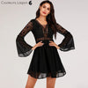 Robe en mousseline Criss Cross Crochet Dentelle à manches longues - Couleurs Lagon