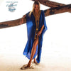 Robe Tunique de plage longue SANTORINO - Couleurs Lagon - avant