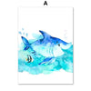 Toile impression d'art Aquarelle Animaux Marins pour Chambre d'Enfants - Couleurs Lagon