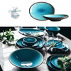 Vaisselle en porcelaine céramique Glaçage Craquelé BLEU LAGON - Couleurs Lagon - assiettes V et plat en V