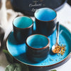 Vaisselle en porcelaine céramique Glaçage Craquelé BLEU LAGON - Couleurs Lagon - set de thé