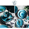 Vaisselle en porcelaine céramique Glaçage Craquelé BLEU LAGON - Couleurs Lagon - 2 vues bols et cuillères à soupe // assiettes plates et creuses