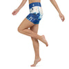 Yoga Shorts Taille Haute TIE DYE OCEAN - 1 poche ceinture bleu outremer - Couleurs Lagon
