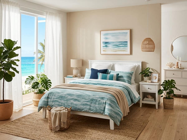 Chambre décoration bord de mer housse teal Couleurs Lagon