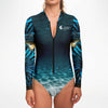 zip av - Combi surf manches longues MITI caraco Benitier Bleu II Oceanic Sombre - Couleurs Lagon