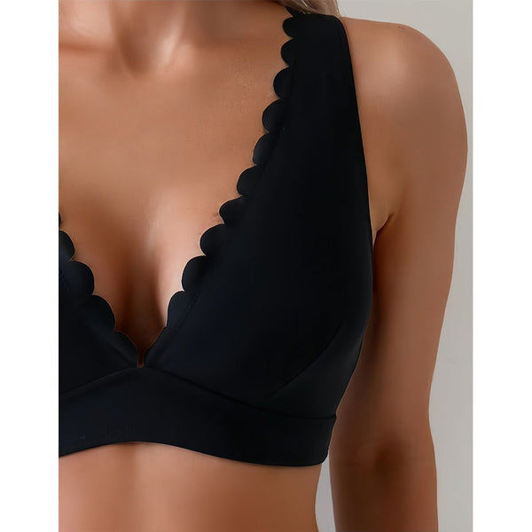 Bikini taille haute deux pièces femme noir vert - Couleurs Lagon - av top noir