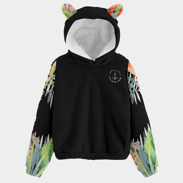 avant - Polaire Mahïna – Le Hoodie Enfant 4-16 ans qui Fait Fondre les Cœurs - Noir - Couleurs Lagon