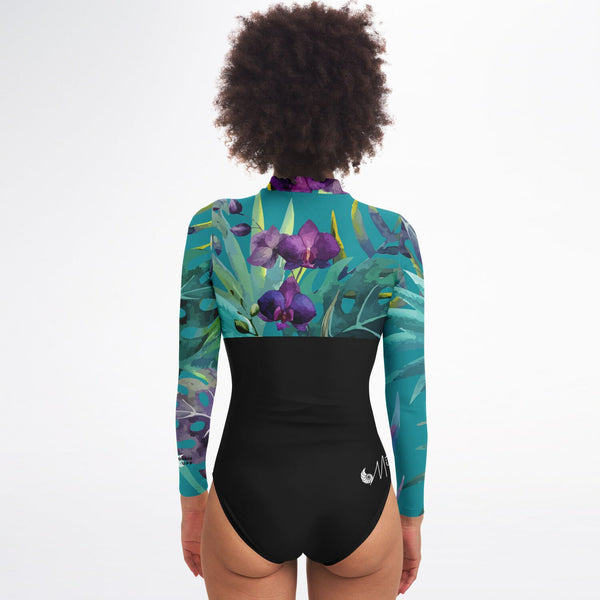 dos - Combi surf manches longues MITI caraco Orchidees Turquoise Couleurs Lagon