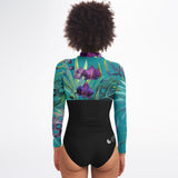 dos - Combi surf manches longues MITI caraco Orchidees Turquoise Couleurs Lagon