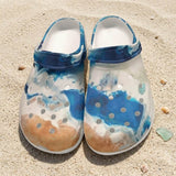 Sabots Crocs Homme Blanc Marbre Marine TieDye | Chaussures Plage EVA Légères | Couleurs Lagon — vue de dessus