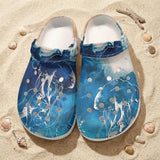 Sabots Crocs Homme Blanc Marbre Marine Méduses | Chaussures Plage EVA Légères | Couleurs Lagon — vue de dessus