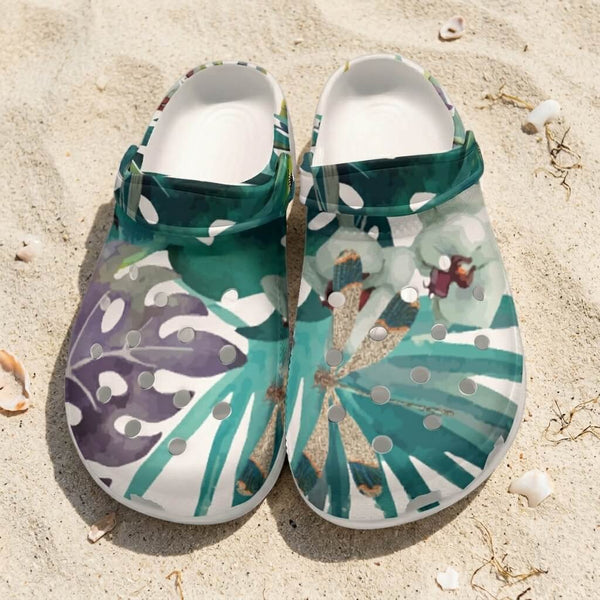 Sabots Crocs Homme Blanc Floral Libellule 2 | Chaussures Plage EVA Légères | Couleurs Lagon — vue de dessus