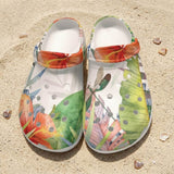 Sabots Crocs Homme Blanc Floral Hibiscus 2 | Chaussures Plage EVA Légères | Couleurs Lagon — vue de dessus