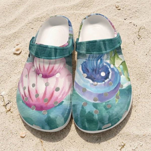 Sabots Crocs Homme Algues et Méduses | Chaussures Plage EVA Légères | Couleurs Lagon — vue de dessus
