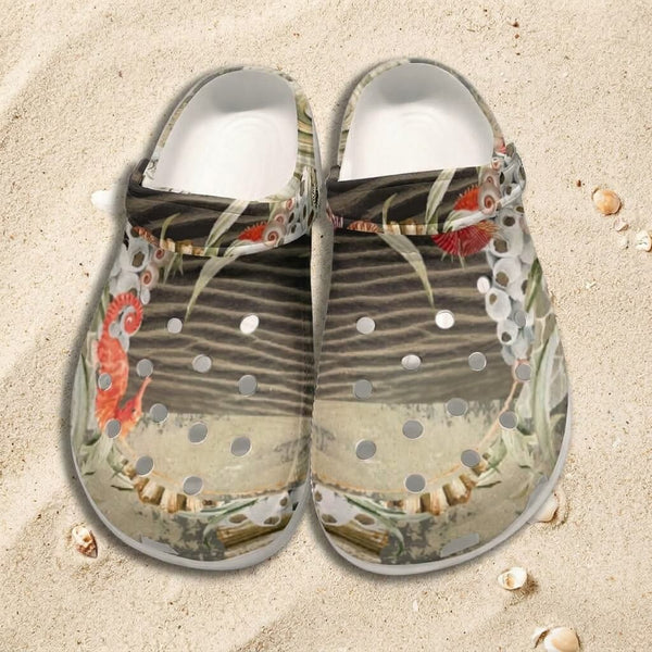 Sabots Crocs Homme Sable et Coquillages | Chaussures Plage EVA Légères | Couleurs Lagon — vue de dessus